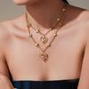 Qiong Yao 5A Zircon Heart Pendant Necklace with Diamond Accents, 18K Gold-Plated Stainless Steel.