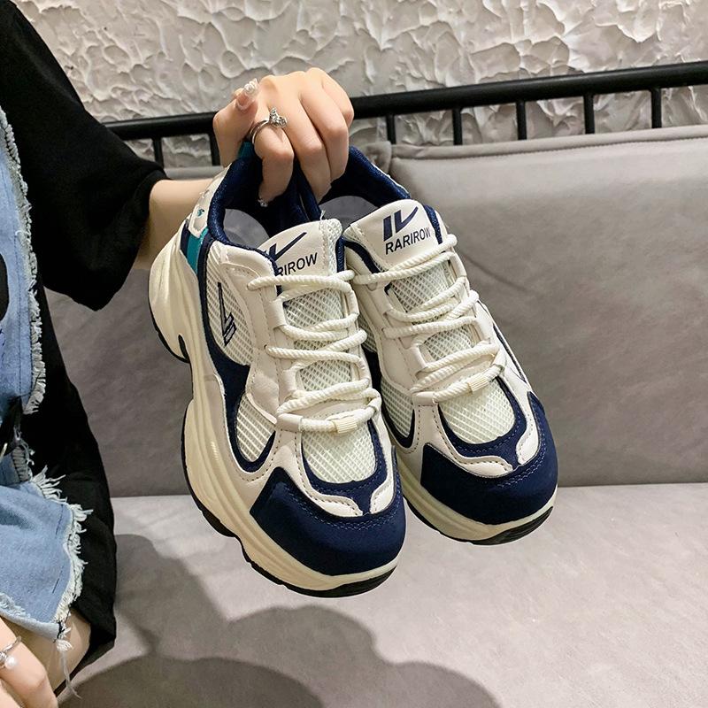 Удобная женская обувь для папы, новые весенне-осенние модные дышащие универсальные женские туфли с толстой подошвой, сетчатые кроссовки для женщин 35 синий