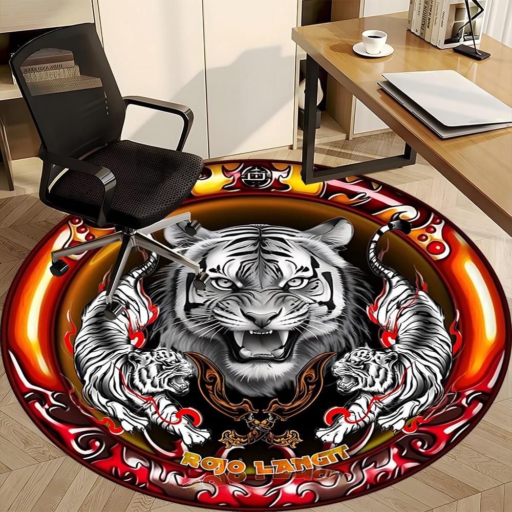 1pc Tiger Emblem Carpet for Office Non-Slip, Round Carpet, Soft & Comfortable, Carpet for Office, Lightweight Round Floor Mat