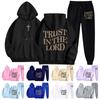 Men's Casual Solid Color Letter-printed Sweatshirt Set, Men's Fleece Hooded Drawstring Sweatshirt And Sweatpants Two-piece Set