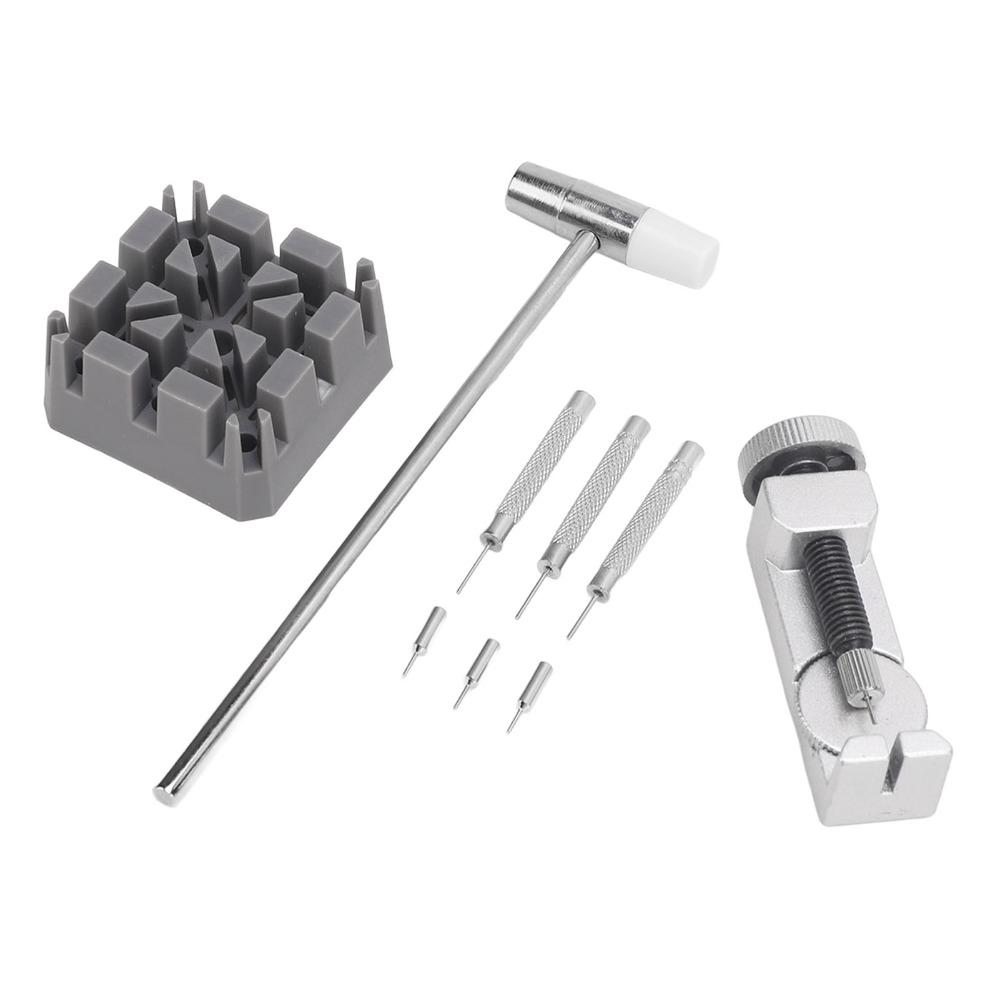 9Pcs Silver Watch Movement Holder Stand Mini Hammer & Punch Pin Set  Watch Link Pin Removal