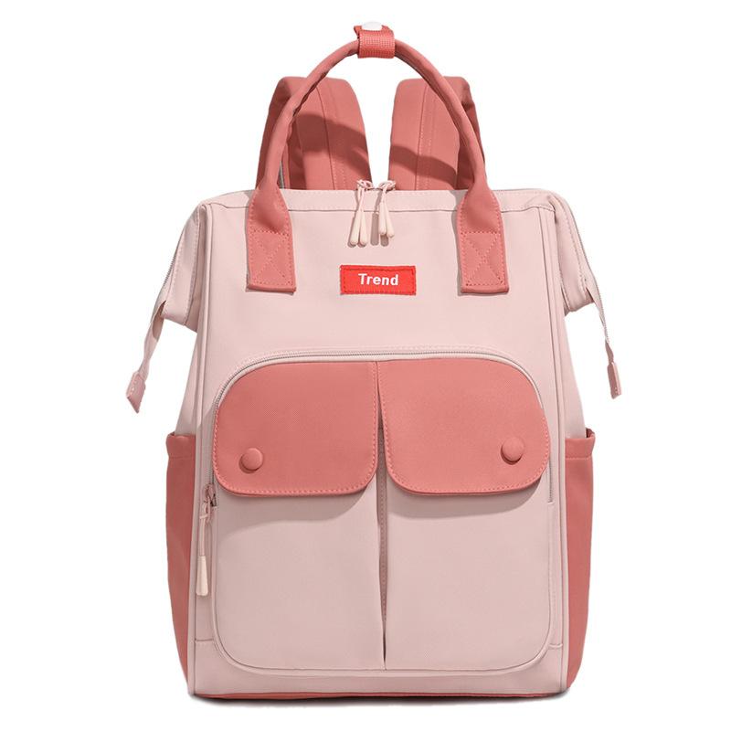 Colorblock Nylon Convertible Backpack with Dual Front Flap Pockets Top Handle Casual Daypack for Women Daily