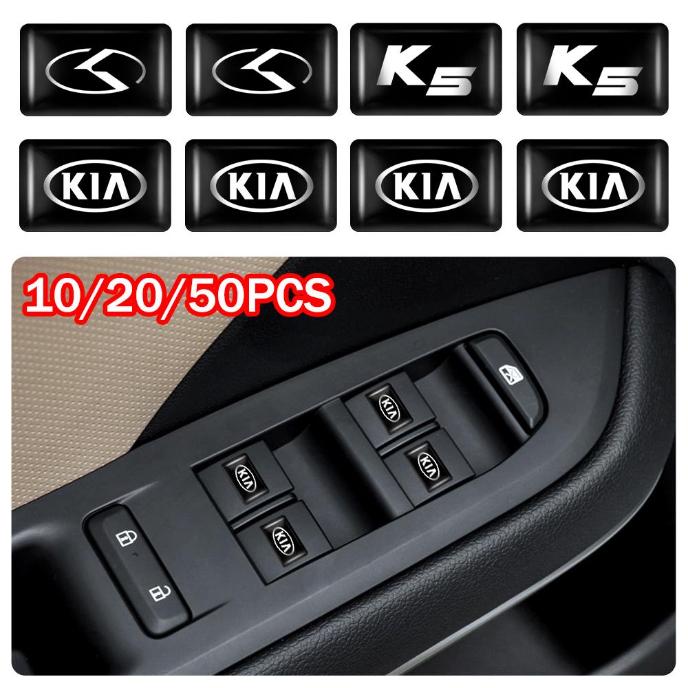 10/20/50Pcs Car Epoxy Resin Logo Interior Stickers Accessories For KIA Picanto Carnival Sportage 3 KX1 RIO K3 K6 Sorento Optima CP6