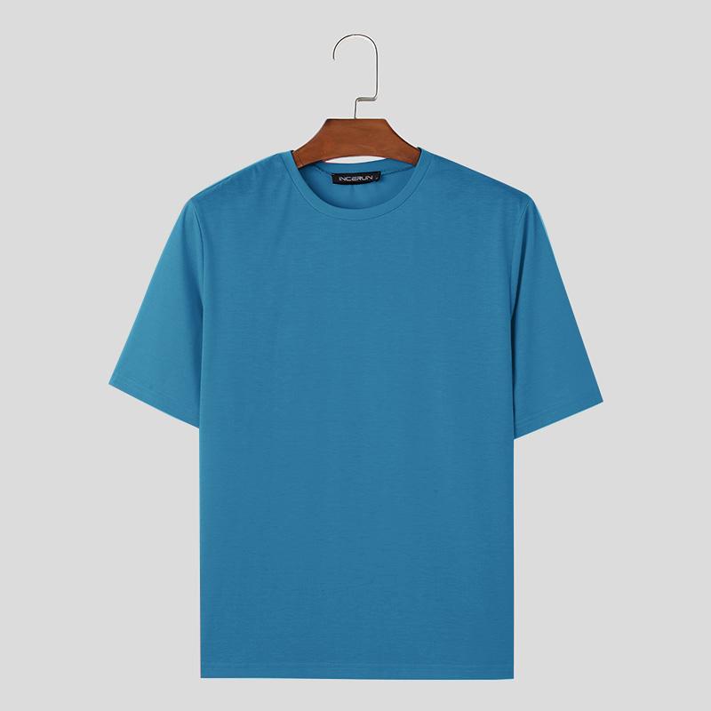 

INCERUN Summer Men Round Neck Short Sleeve Solid Color T Shirts