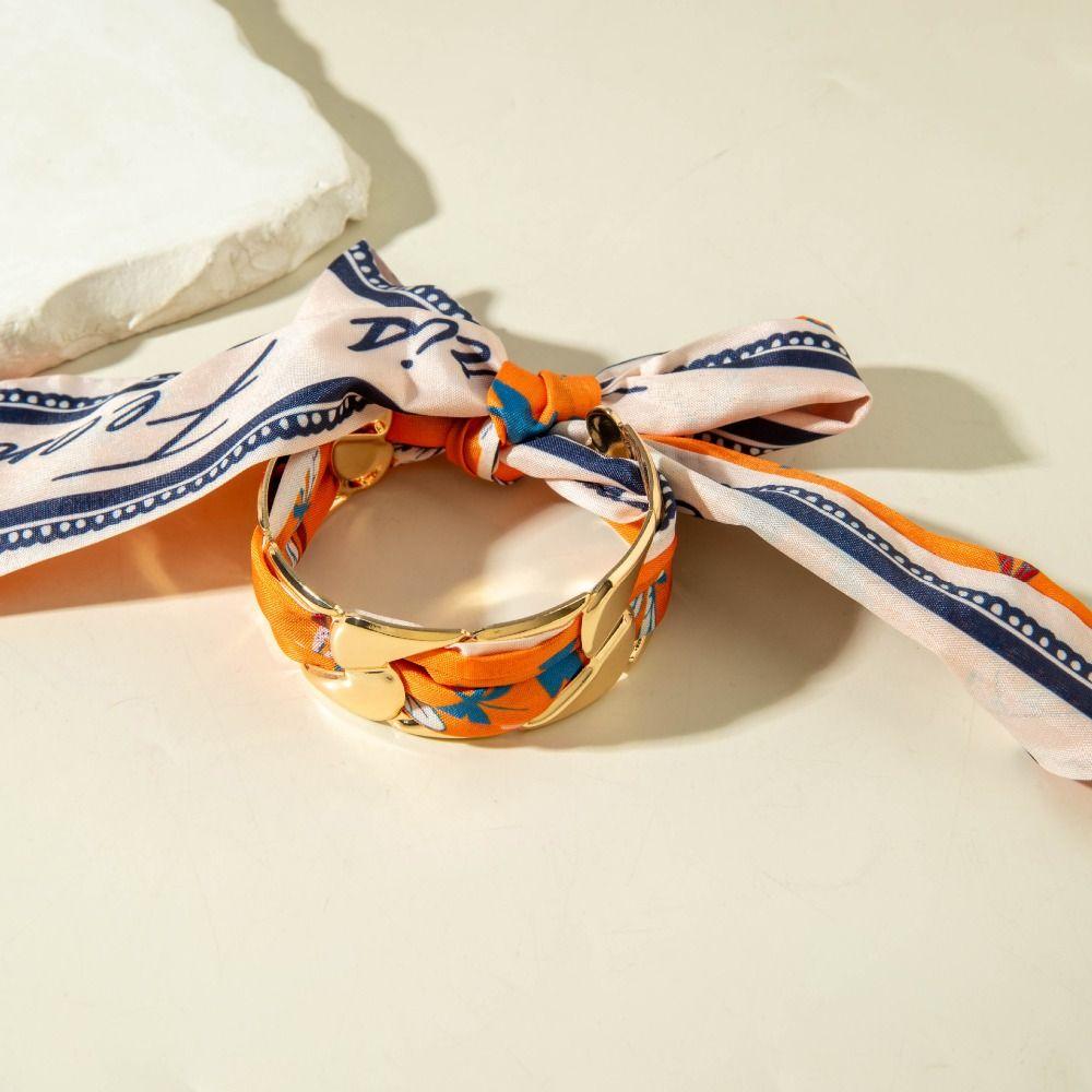 Polka Dot Silk Scarf Cuff Bangles Ribbon-Wrapped Ethnic Style Wristband Gifts