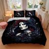 3pcs Gothic Portrait with Skull and Red Roses Bedding Set Includes Quilt Cover and Pillowcases, Suitable for All Seasons J060