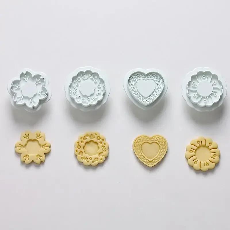 New Jam Sandwich Flower Cookie Cutter 3D Valentine Day Biscuit Mould Pressable Fondant Stamp New Year Cake Decor Baking Supplies
