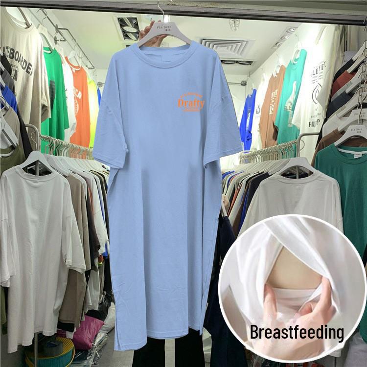 Vestido de Maternidad de Manga Corta a la Moda para Lactancia - Falda Camiseta hasta la Rodilla para Mujeres Embarazadas