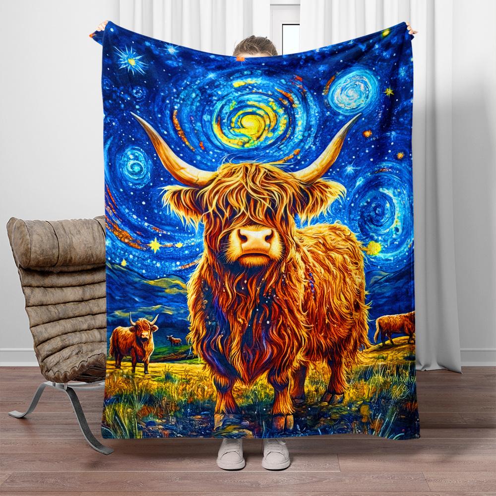 Hochlandrind Sternennacht Van Gogh Stil Kunstwerk Decke Galaxie Himmel Tierdruck Einzigartiger Kunst Wurf