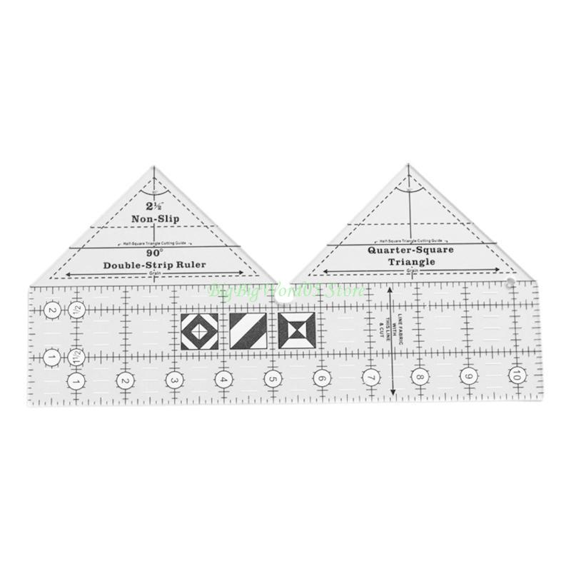 24TE Practical 90 Degree Patchwork Ruler Double Strip Clear Quilting Ruler Seam Sewing Foot Drawing Measuring Handmade Tool