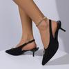 Sexy Metal Decoration Sling Back Pumps Women 2025 Summer Pointed Toe High Heels Sandals Black Office Formal Dress Shoes