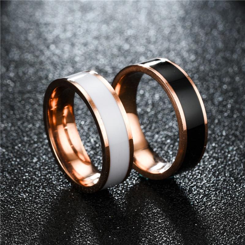 Roségold Farbe Weiß Schwarz Charms Ring für Frau Mann Individuell Gravieren Name Hochzeit 316L Edelstahl Nie Verblassen