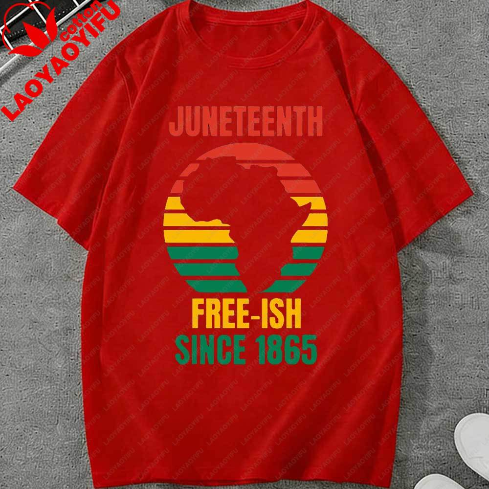 Juneteenth Freeish Since 1865 Africa Map Retro Sunset Graphic TShirt African American Pride Casual Tee Cotton Top Gift Apparel