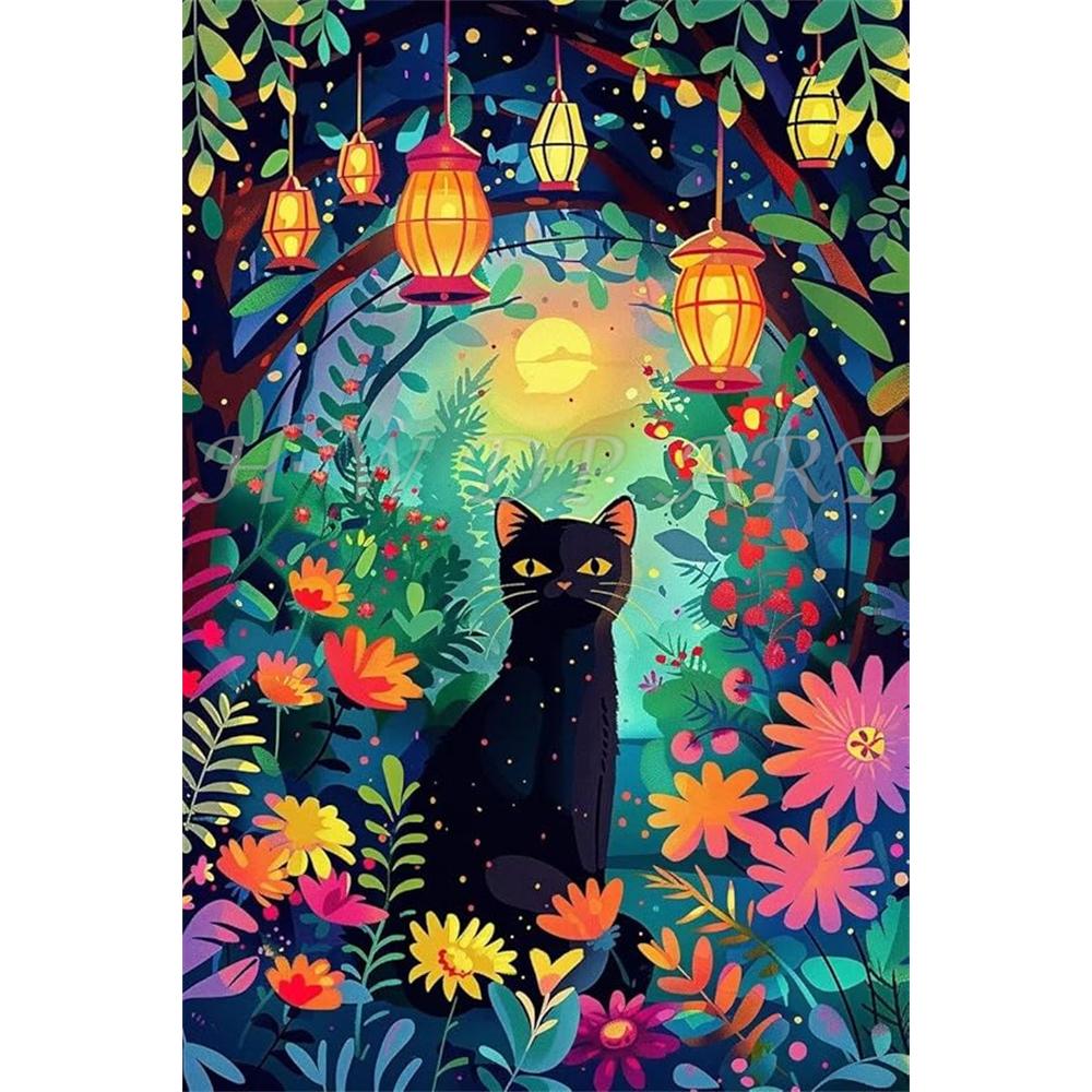 Diamond Painting Kits Black Cat Round Diamond Embroidery Gem Cross Stitch Crystal Diamond Art Fairy Dust Decor