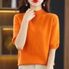 Women's Spring and Autumn Half-sleeved Knitted Short-sleeved Thin Blouse Women's T-shirt Round Neck Mid-sleeved Loose Blouse