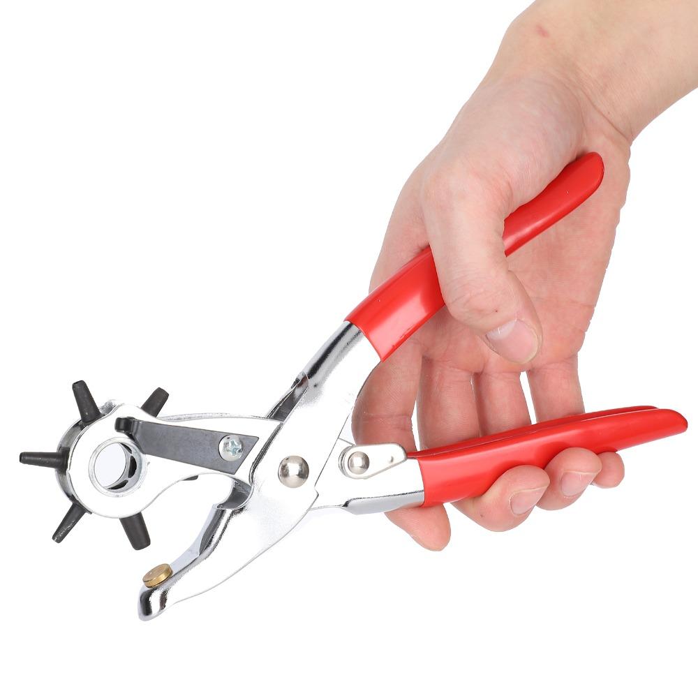 Red Handles Belt Hole Punch Plier Double-Leverage Mechanism Adjustable Rotary Watchband Hole Puncher