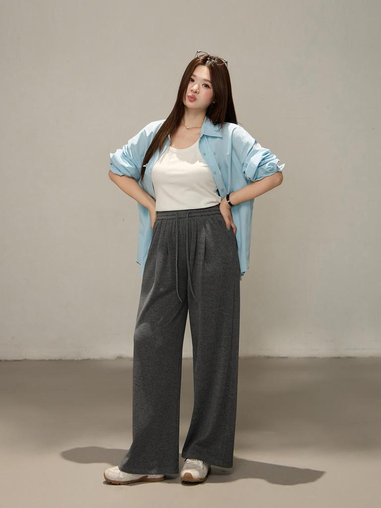 2025 Fall Slimming Knit Plus Size Wide-Leg Pants for Women - Draping Lazy Style Trousers