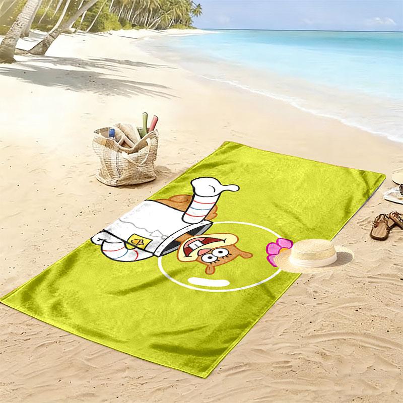 SpongeBob Cartoon Print Beach Towel, Large Soft Quick Dry Towel for Beach Camping Swimming