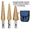 3PC Step Drill Bit Set - Metric & Imperial Sizes, Hex Shank Cone Cutter for Thin Metal & Plastic, 3 Sizes Titanium Coated