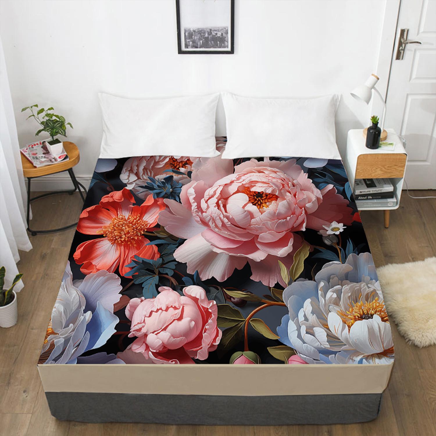 Домашний текстиль Цветы Розы 3D-печать с узором Простыня Наматрасник Резинка Простыня — фото 3