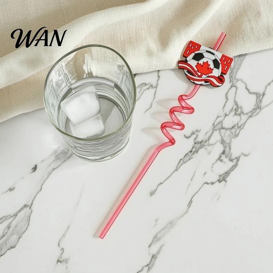Colorful Spiral Straw 5Pcs Soccer Straws, Reusable Drinking Straws for National Flag Birthday Party, Football Theme Party Celebration Beverage