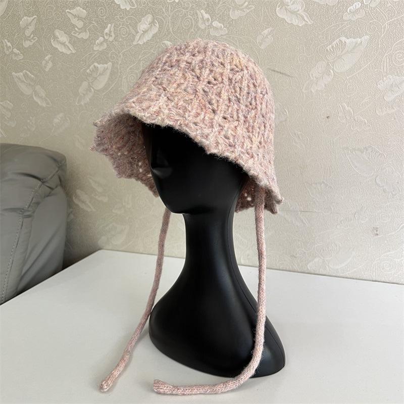 

Women s autumn and winter bucket basin hat new breathable hollow lace-up knitted fisherman hat M（56-58cm） хакі