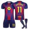 Kits de Football Personnalisés Nom pour Adolescents Enfants Adultes 25/26 Barça Domicile #11 RAPHINHA Ensemble Maillot d'Entraînement Sportif avec Chaussettes