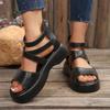 Fashion Women Sandals Summer 2025 Mid Heeled Wedges Shoes for Women Retro Leather Platform Rome Gladiator Sandals Sandalias De Mujer