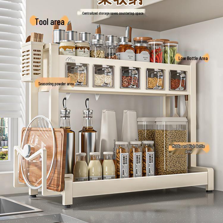 White Multifunctional Seasoning Rack & Knife Holder with Spice Storage Canisters
