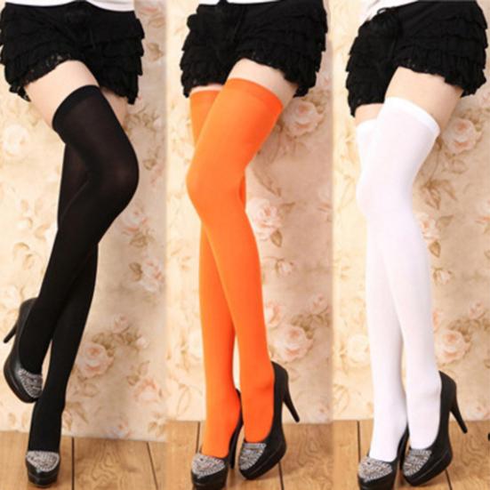Stockings Solid Color Elastic Acrylic Fiber Stretch Comfortable Thigh High for Party