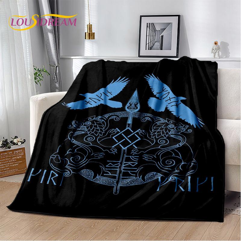 Nordic Mythology Viking Odin Valhalla Valknut Flannel Blanket Throw Blanket,Warm Blanket for Living Room Bedroom Beds Sofa Kids