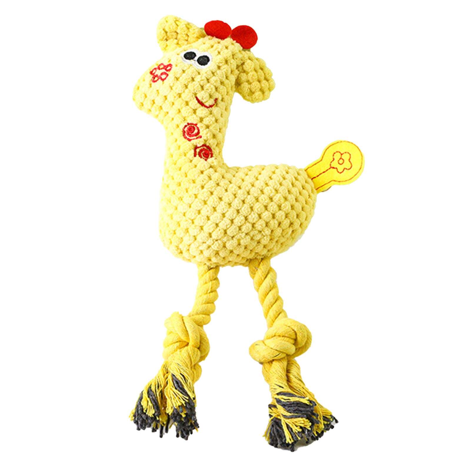 

Плюшевая игрушка для жевания для домашних животных, чистка зубов, устойчивая к укусам, в форме оленя, пищащая игрушка для жевания кошек и собак с хлопковой веревкой желтого цвета