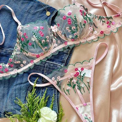 Floral Embroidery Sweet Wind Perspective Mesh Sexy Comfortable Sexy Underwear Set Spot