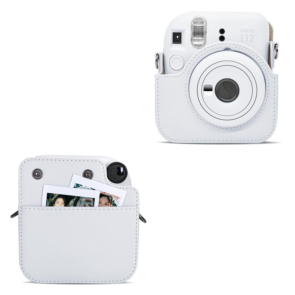 Kinokoo Instax Mini 12 Case, Fujifilm Instax Mini 12 Camera Case with Magnetic Closure and Shoulder Strap (White)