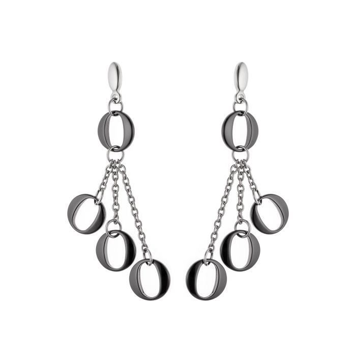 LOVA - Orecchini pendenti con 4 maglie in ceramica nera