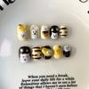 Short Square Press-On Nails With Hand-Painted Cute Cat Eye Design Sweet Ins Style Nail Art Women