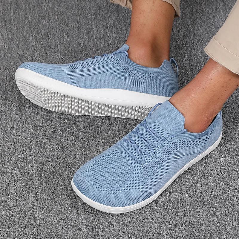 New Fashion Wide Toe Barefoot Sneakers Mesh Soft Sole Breathable Lace Up Shoes Versatile Daily Round Toe Couple Running Shoes