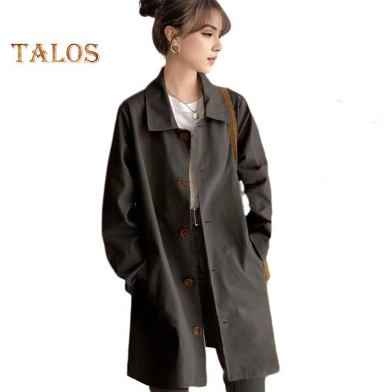 

Женская куртка с отложным воротником, длинными рукавами, застегивающаяся на пуговицы, ветровка, свободные карманы, средней длины, для путешествий и поездок на работу, пальто M чёрный