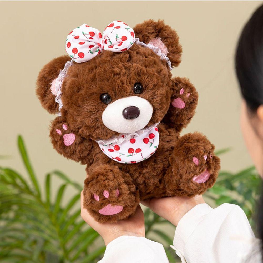 Cherry Bowknot Bear Plush Doll PP Cotton Stuffed Animals Plush Doll  Birthday Party Decor