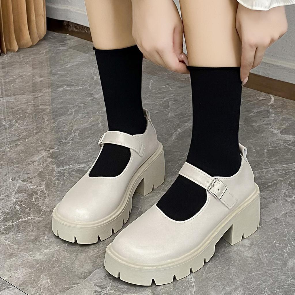 Scarpe Mary Jane con Tacco Alto in Vernice Donna Stile Giapponese Fibbia alla Caviglia Plateau Décolleté Donna Uniforme Punk Scarpe Lolita