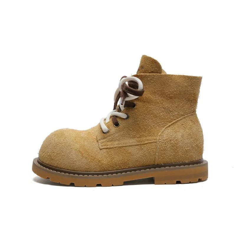 Fashion 2025 Autumn and Winter New High-rise Boots Soft Leather Soft Sole Retro Women's Short Boots Work Boots