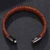 Genuine Leather Bracelet Of Men Brown Leather Black Stainless Steel Clasp Fashion Bangles Jewelry WristBand Gift