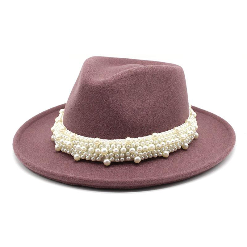 Pearl Wool Top Hat Men'S And Ladies' Jazz Hat Rolled Eaves Big Eaves Hat Tweed Wool Hat