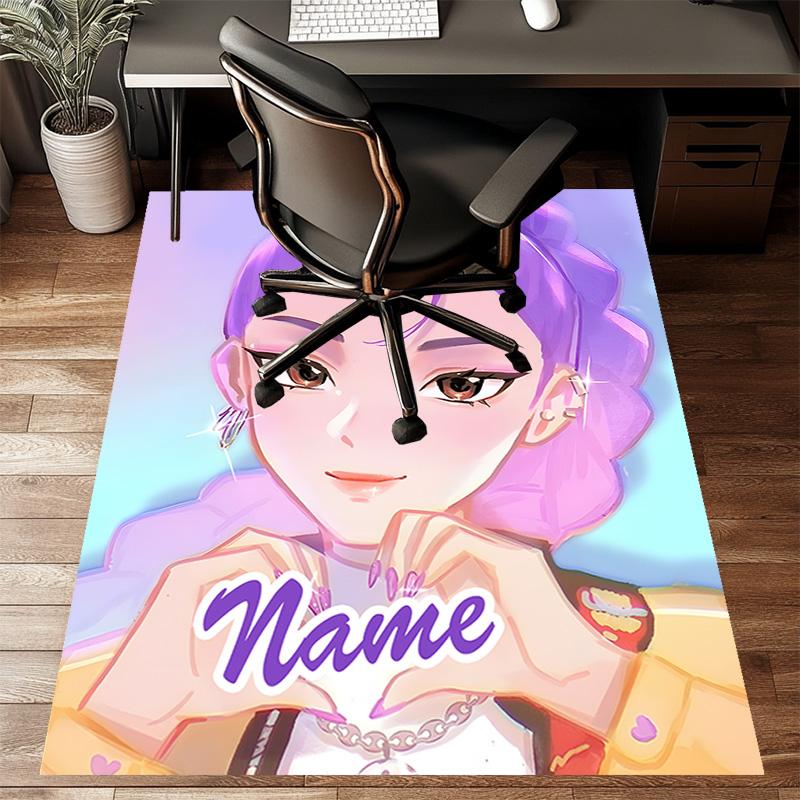 Custom KPop Demon Hunters Mat Personalized Name, Polyester Washable Indoor Entryway Rug, Gift for Christmas, Easter, Thanksgiving Day