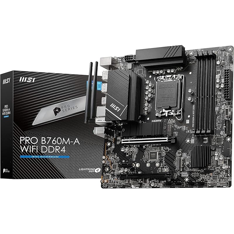 

MSI motherboard PRO B760M-A WIFI DDR4 [Compatible with 14th/13th/12th generation Intel CPU (LGA1700)] 2xGen4 high-speed M.2/up to 4 screen output