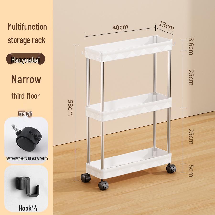 Compact Multi-Layer Mobile Storage Rack for Kitchen, Bathroom, Living Room, Bedroom - Floor-Standing, Narrow Design Trolley Shelf.