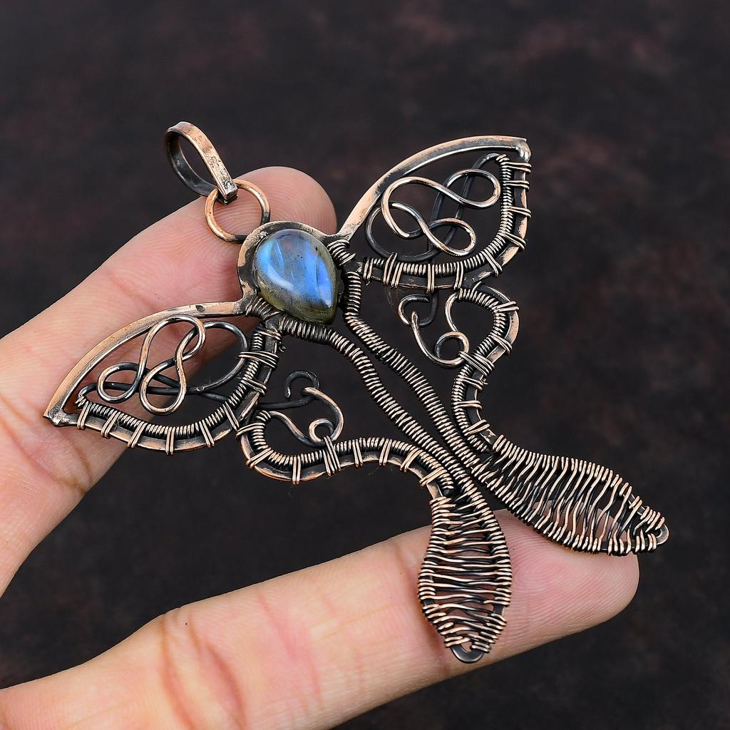 Labradorite Pendant Copper Wire Wrapped Pendant Handmade Pendant Copper Jewelry Butterfly Gemstone Pendant Wire Wrapped Jewelry Gift For Her