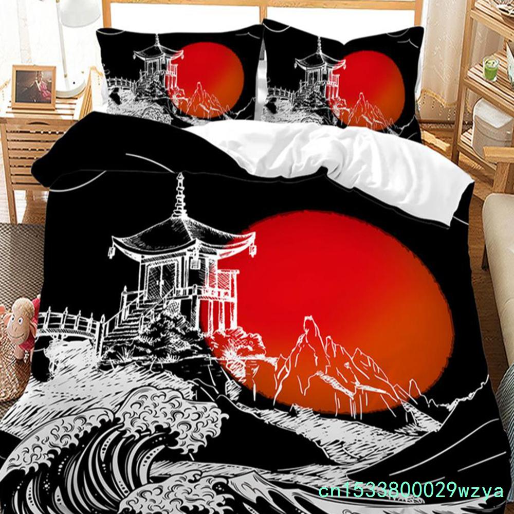 Set da letto paesaggistico in stile cinese Set copripiumino con fiori di prugno con federa Biancheria da letto Singolo Matrimoniale King Size Set piumone
