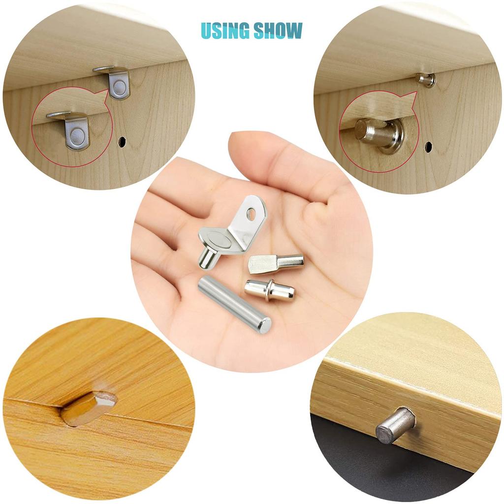 104Pcs Shelf Pins Kit 4 Styles Nickel Plated Shelf Support Pegs Bookshelf Pegs for Cabinet Bracket for Kitchen Furniture Closet