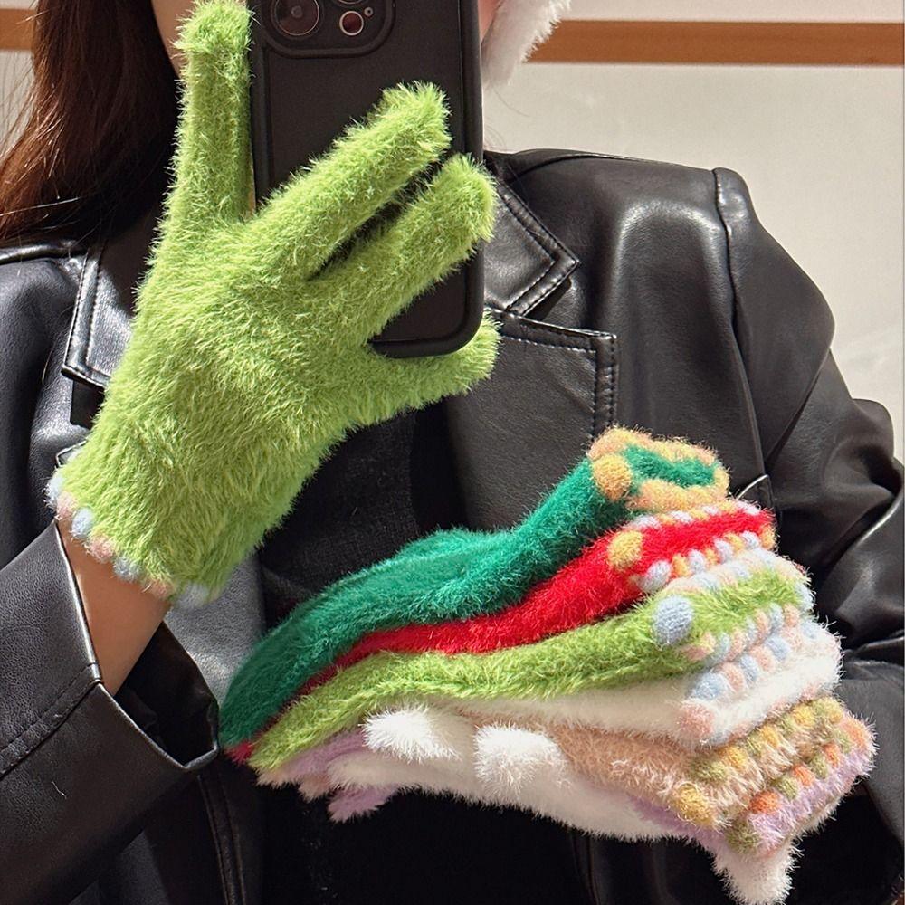 Elastic Fleece Women's Gloves Korean Style Ski Mittens Mink Velvet Gloves  For Girls Winter